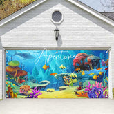 Aperturee - Aperturee Blue Undersea Fish Coral Birthday Garage Door Banner